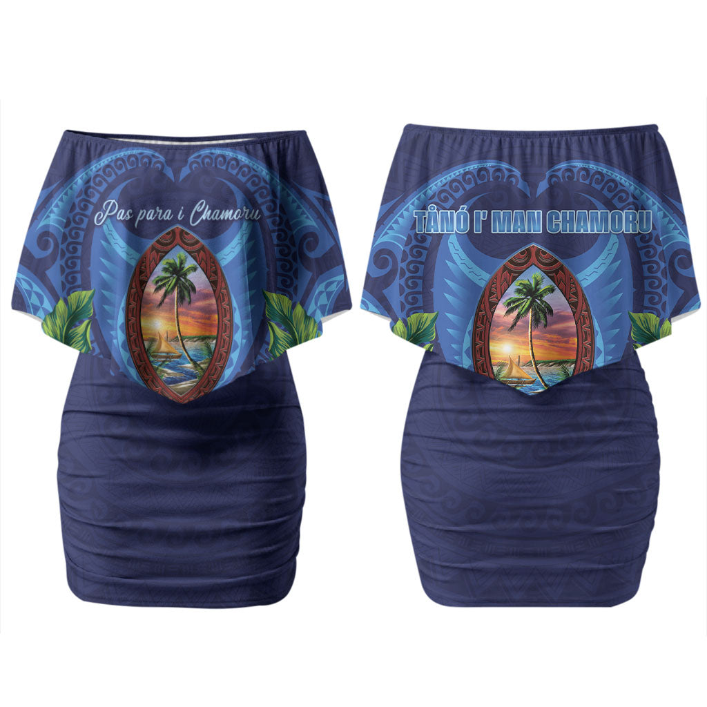 Guam Liberation Day Family Matching Off Shoulder Short Dress and Hawaiian Shirt Pas Para I Chamoru
