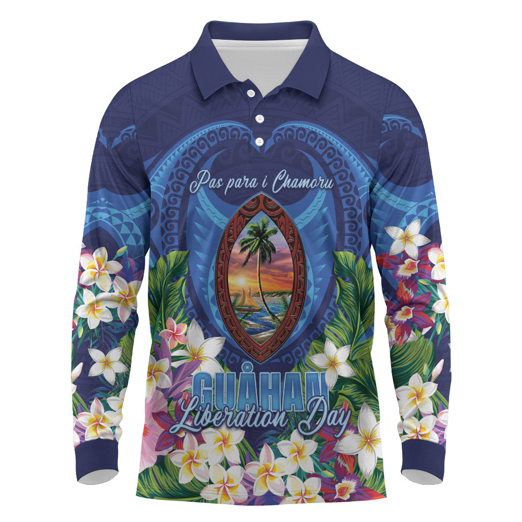 Guam Liberation Day Long Sleeve Polo Shirt Pas Para I Chamoru