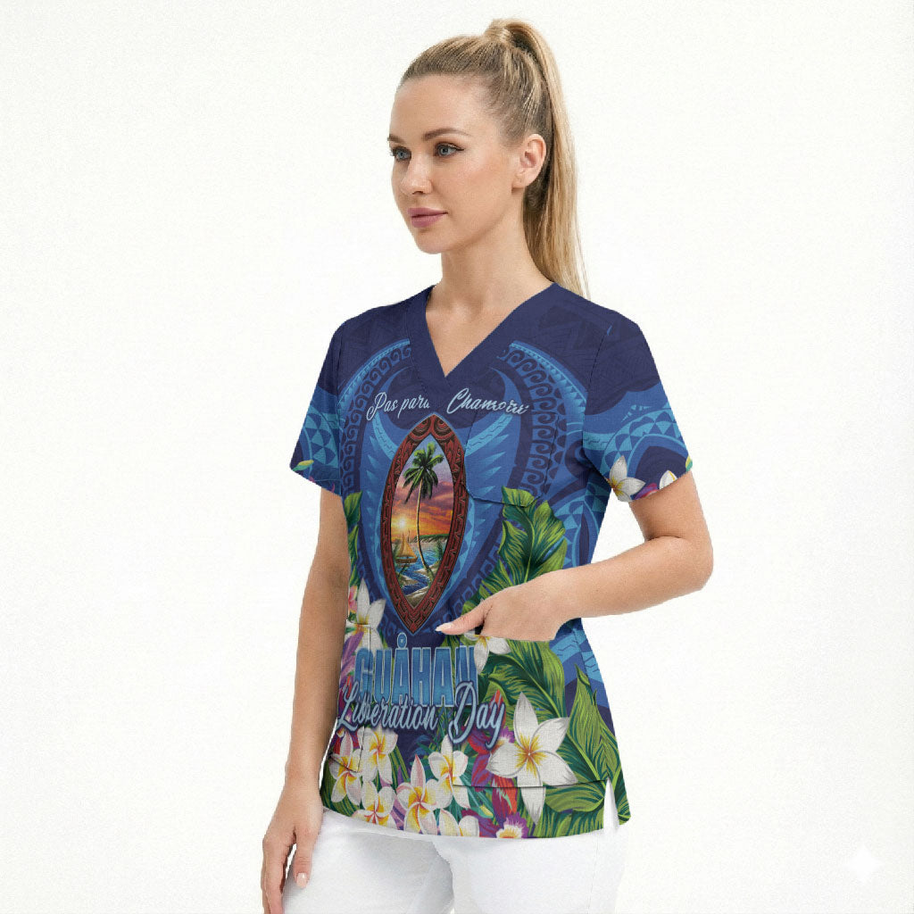 Guam Liberation Day Scrub Top Pas Para I Chamoru