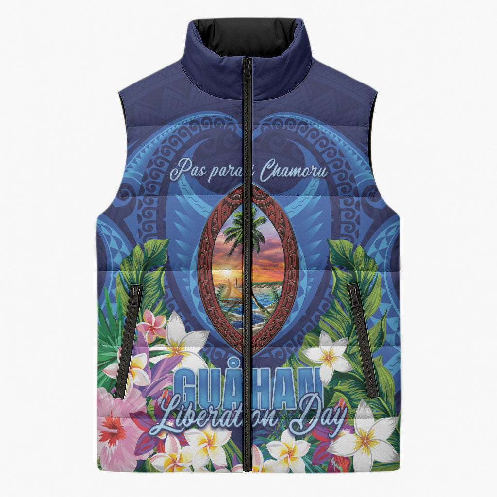 Guam Liberation Day Sleeveless Puffer Jacket Pas Para I Chamoru