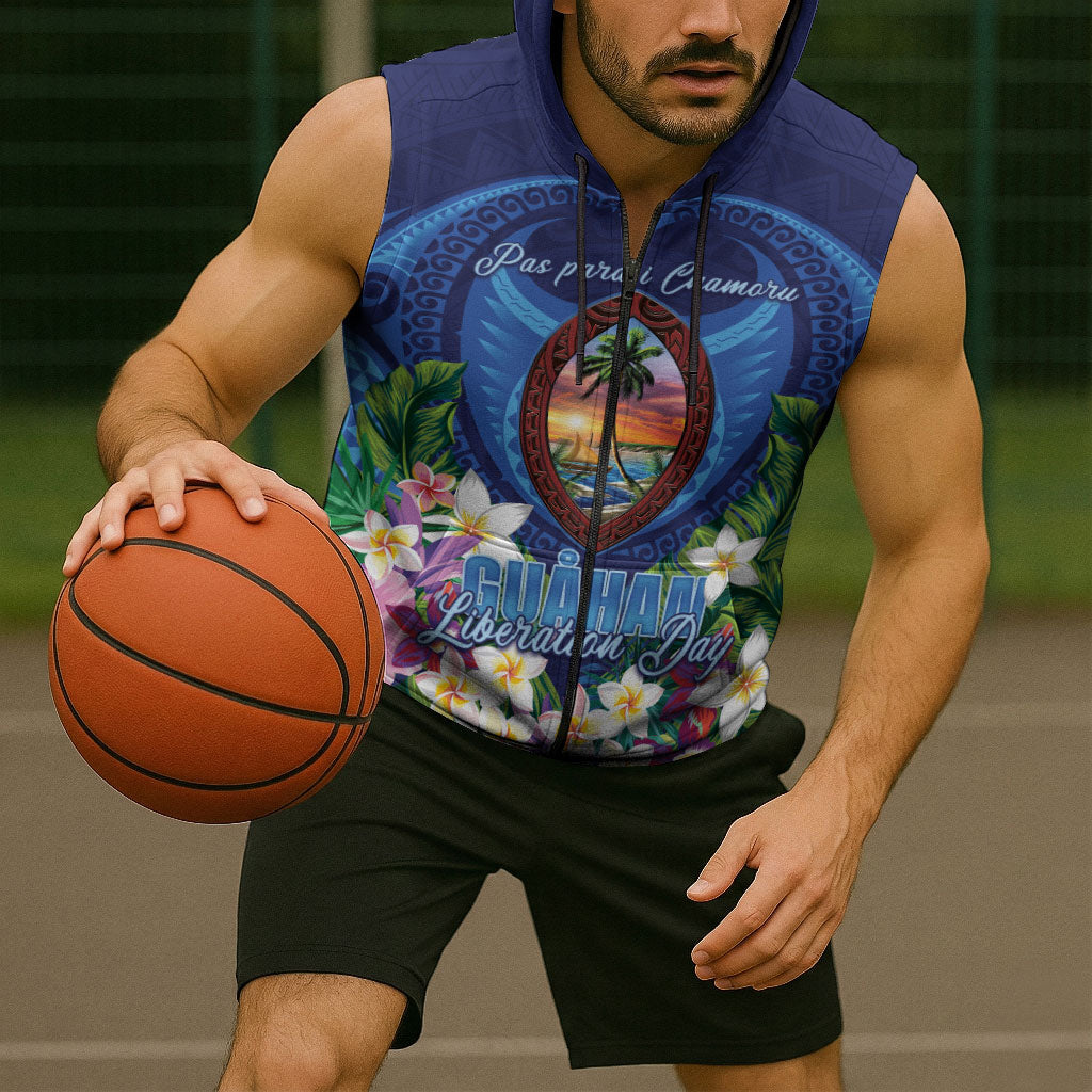 Guam Liberation Day Sleeveless Zip Hoodie Pas Para I Chamoru