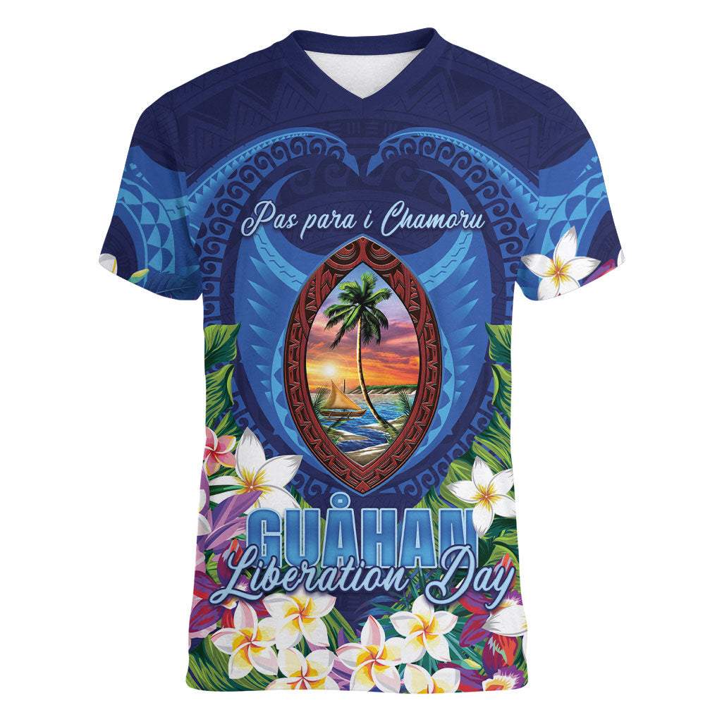 Guam Liberation Day Women V-Neck T-Shirt Pas Para I Chamoru
