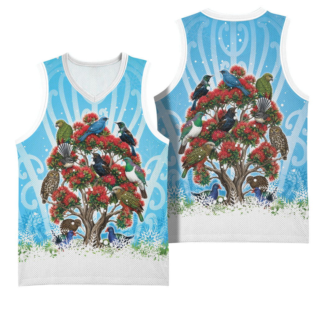 New Zealand Birds Christmas Basketball Jersey Pohutukawa Xmas Tree