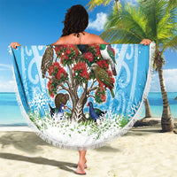 New Zealand Birds Christmas Beach Blanket Pohutukawa Xmas Tree