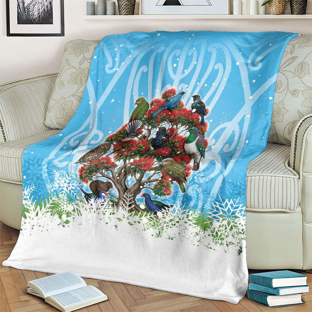 New Zealand Birds Christmas Blanket Pohutukawa Xmas Tree