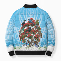 New Zealand Birds Christmas Bomber Puffer Jacket Pohutukawa Xmas Tree