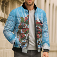 New Zealand Birds Christmas Bomber Puffer Jacket Pohutukawa Xmas Tree