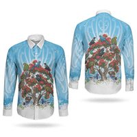 New Zealand Birds Christmas Couples Matching Mermaid Dress and Long Sleeve Button Shirt Pohutukawa Xmas Tree