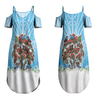 New Zealand Birds Christmas Couples Matching Summer Maxi Dress and Long Sleeve Button Shirt Pohutukawa Xmas Tree