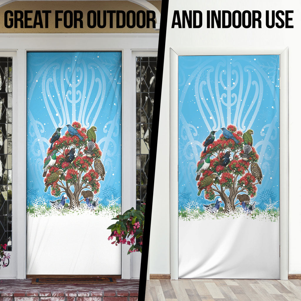 New Zealand Birds Christmas Door Cover Pohutukawa Xmas Tree