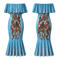 New Zealand Birds Christmas Family Matching Mermaid Dress and Hawaiian Shirt Pohutukawa Xmas Tree