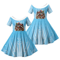 New Zealand Birds Christmas Family Matching Off Shoulder Short Dress and Hawaiian Shirt Pohutukawa Xmas Tree
