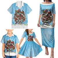 New Zealand Birds Christmas Family Matching Puletasi and Hawaiian Shirt Pohutukawa Xmas Tree