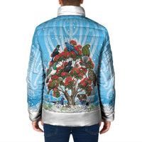 New Zealand Birds Christmas Padded Jacket Pohutukawa Xmas Tree