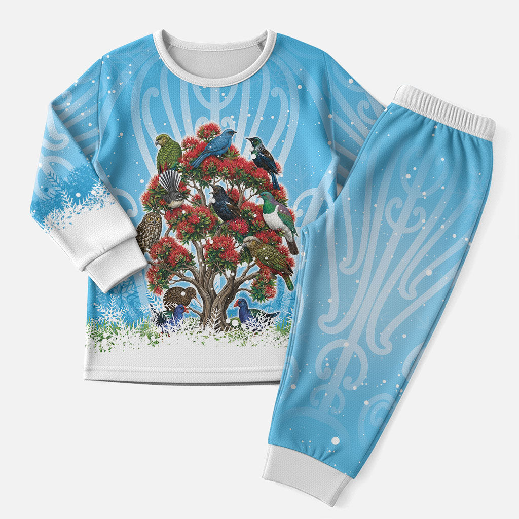 New Zealand Birds Christmas Pajama Set Pohutukawa Xmas Tree LT05 Men Blue - Polynesian Pride