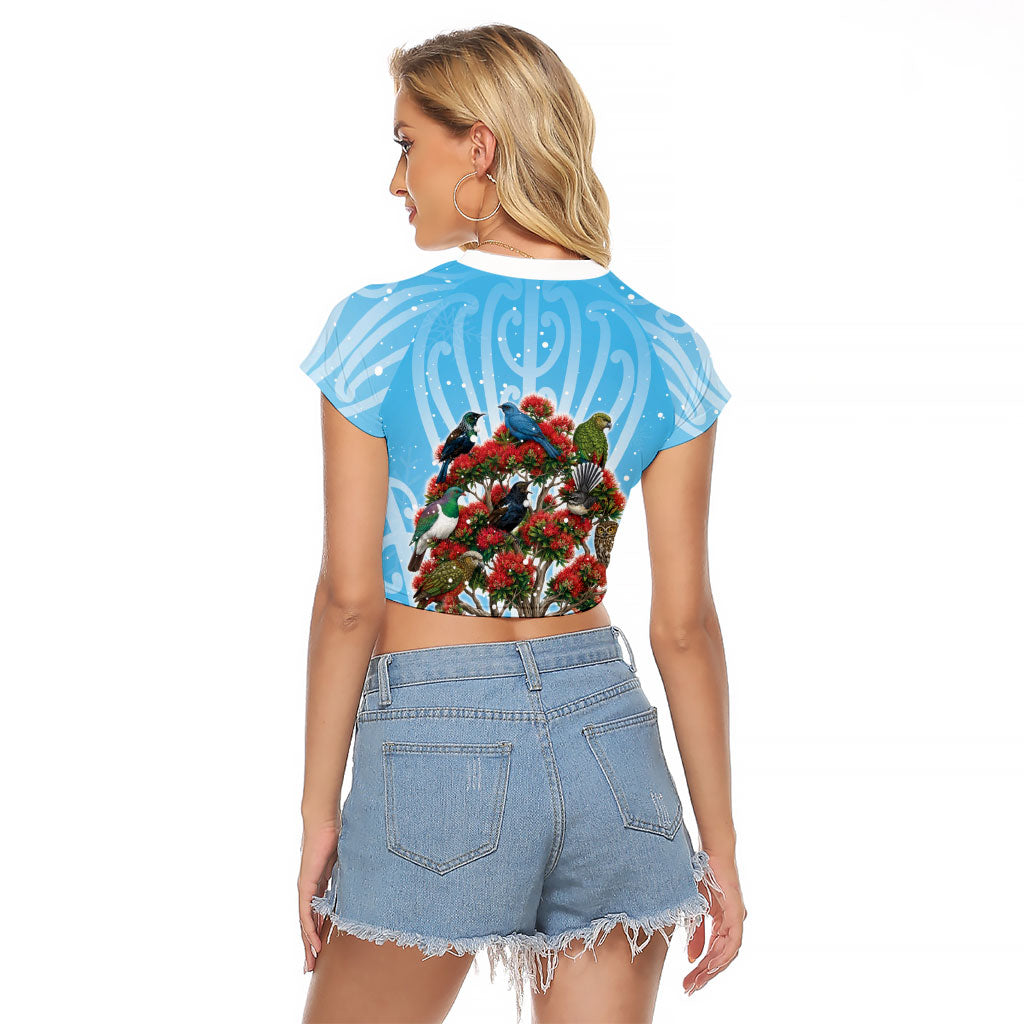 New Zealand Birds Christmas Raglan Cropped T Shirt Pohutukawa Xmas Tree