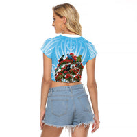 New Zealand Birds Christmas Raglan Cropped T Shirt Pohutukawa Xmas Tree