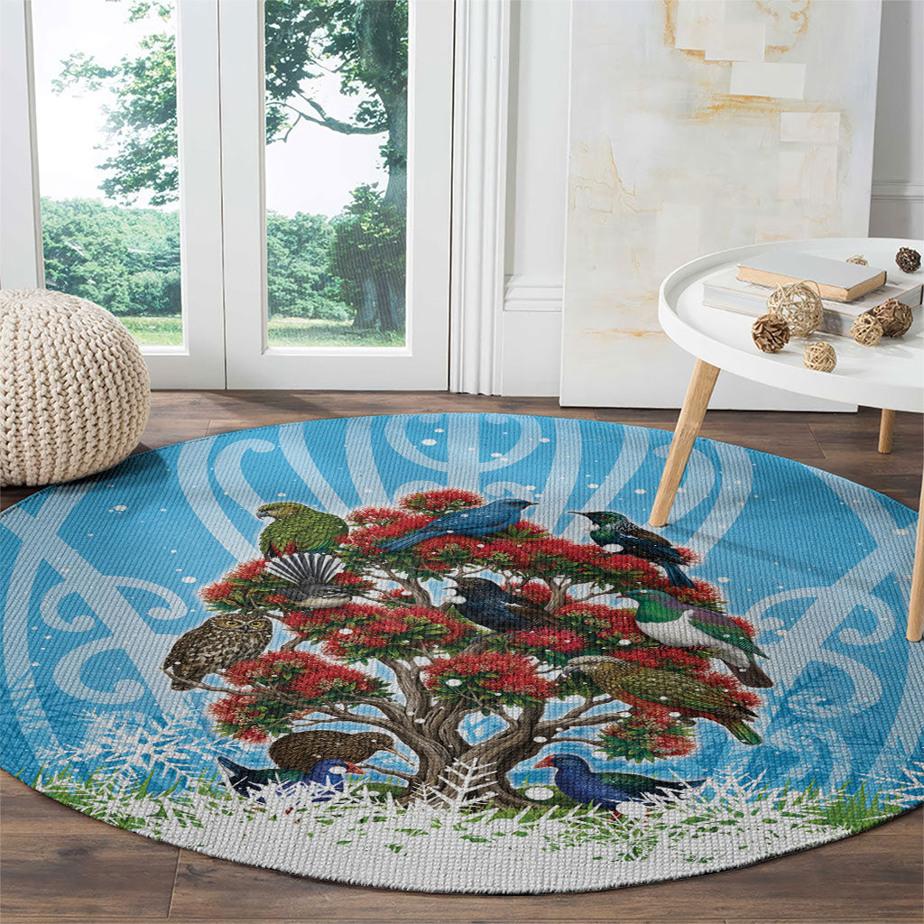 New Zealand Birds Christmas Round Carpet Pohutukawa Xmas Tree