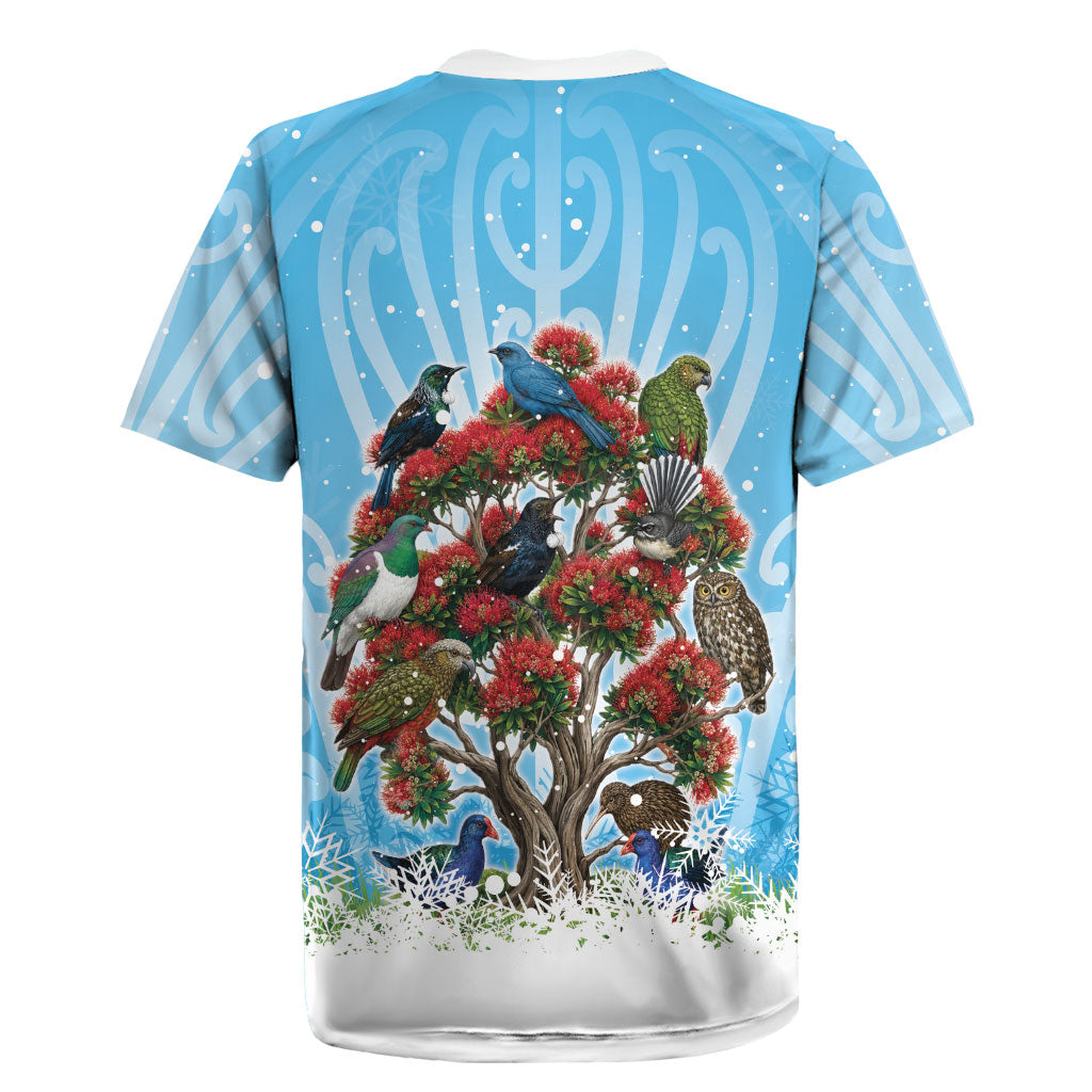 New Zealand Birds Christmas Rugby Jersey Pohutukawa Xmas Tree