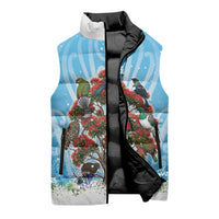 New Zealand Birds Christmas Sleeveless Puffer Jacket Pohutukawa Xmas Tree