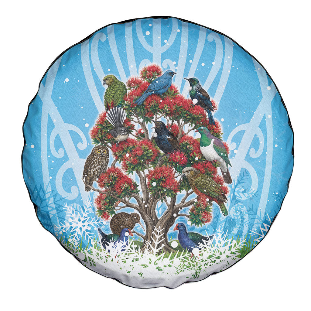 New Zealand Birds Christmas Spare Tire Cover Pohutukawa Xmas Tree