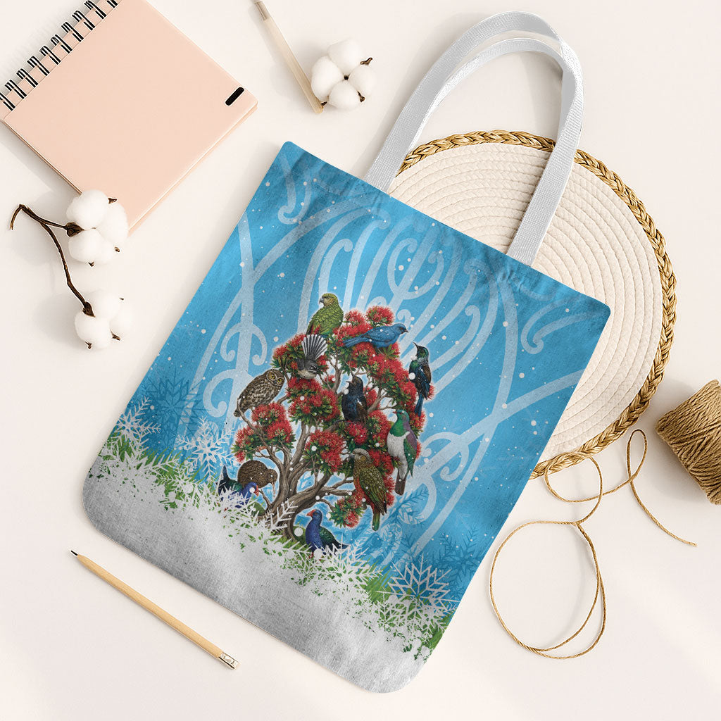 New Zealand Birds Christmas Tote Bag Pohutukawa Xmas Tree