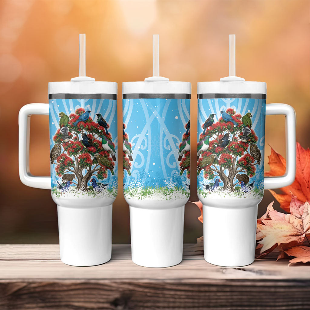 New Zealand Birds Christmas Tumbler With Handle Pohutukawa Xmas Tree