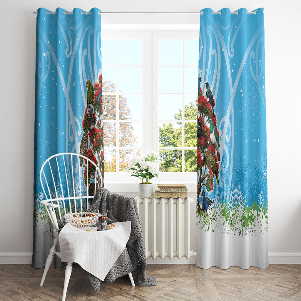 New Zealand Birds Christmas Window Curtain Pohutukawa Xmas Tree