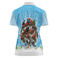New Zealand Birds Christmas Women Polo Shirt Pohutukawa Xmas Tree
