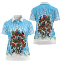 New Zealand Birds Christmas Women Polo Shirt Pohutukawa Xmas Tree
