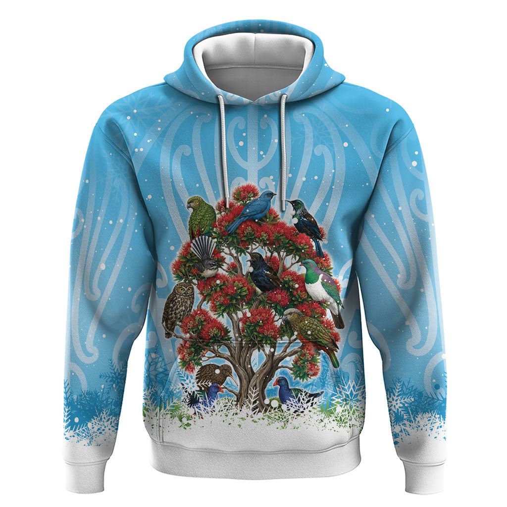 New Zealand Birds Christmas Zip Hoodie Pohutukawa Xmas Tree