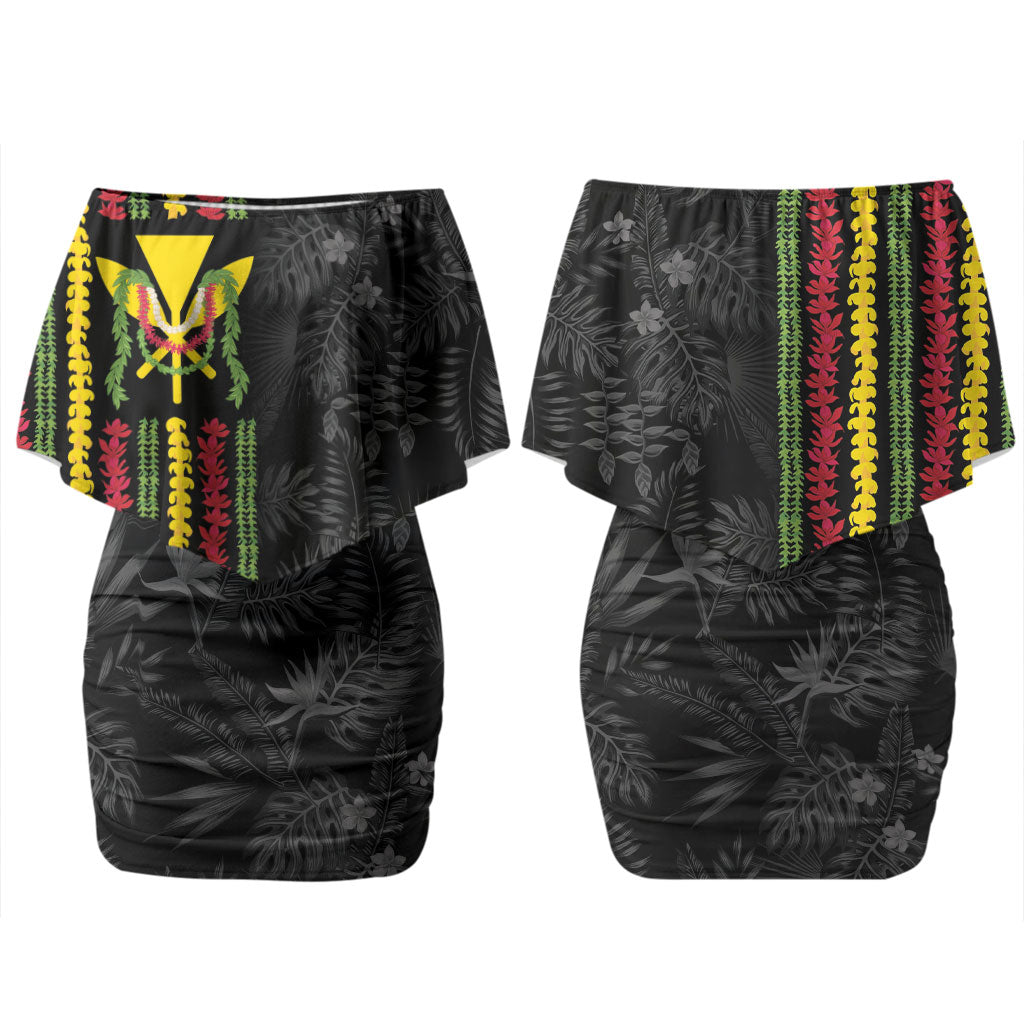 Hawaii Lei Kanaka Maoli Flag Couples Matching Off Shoulder Short Dress and Long Sleeve Button Shirt Tropical Vibes