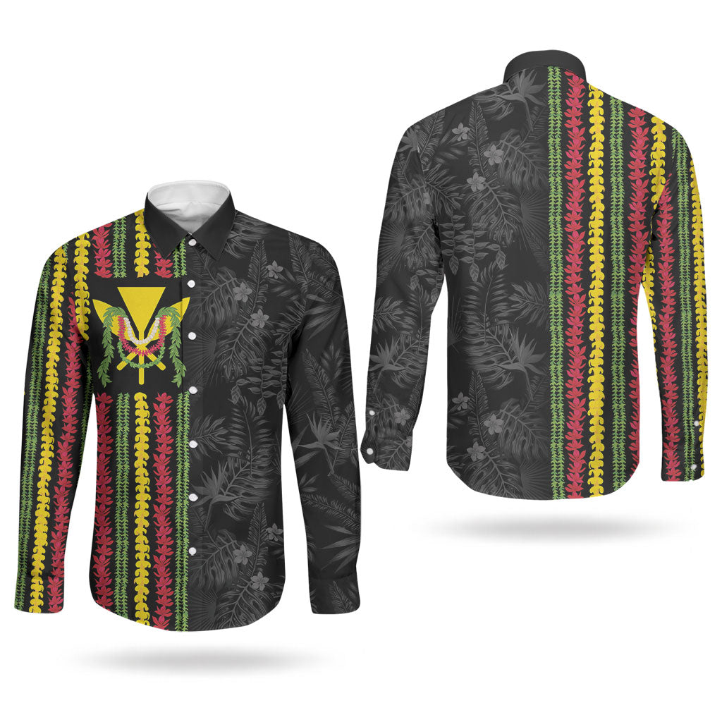 Hawaii Lei Kanaka Maoli Flag Couples Matching Off The Shoulder Long Sleeve Dress and Long Sleeve Button Shirt Tropical Vibes