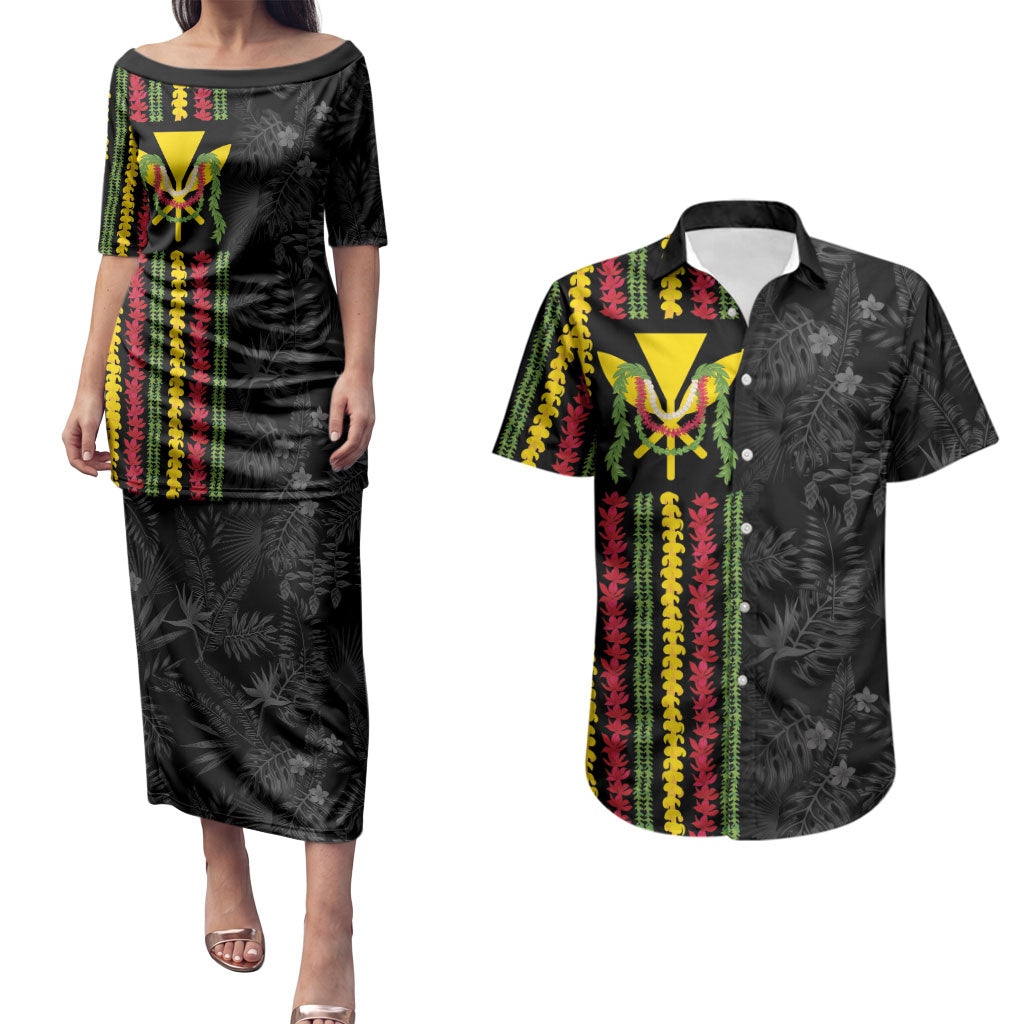 Hawaii Lei Kanaka Maoli Flag Couples Matching Puletasi and Hawaiian Shirt Tropical Vibes
