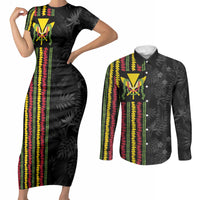 Hawaii Lei Kanaka Maoli Flag Couples Matching Short Sleeve Bodycon Dress and Long Sleeve Button Shirt Tropical Vibes