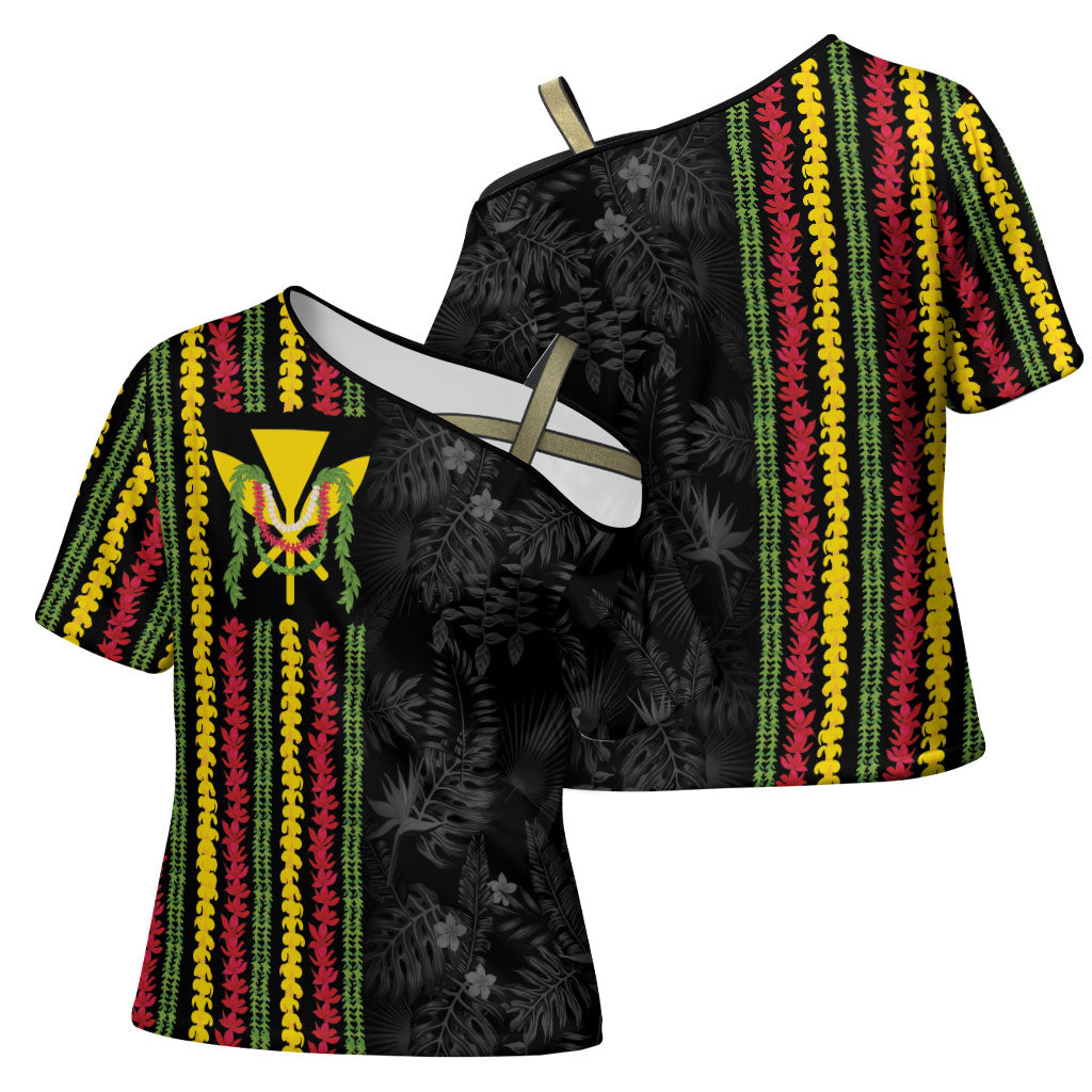 Hawaii Lei Kanaka Maoli Flag Cross Shoulder Shirt Tropical Vibes