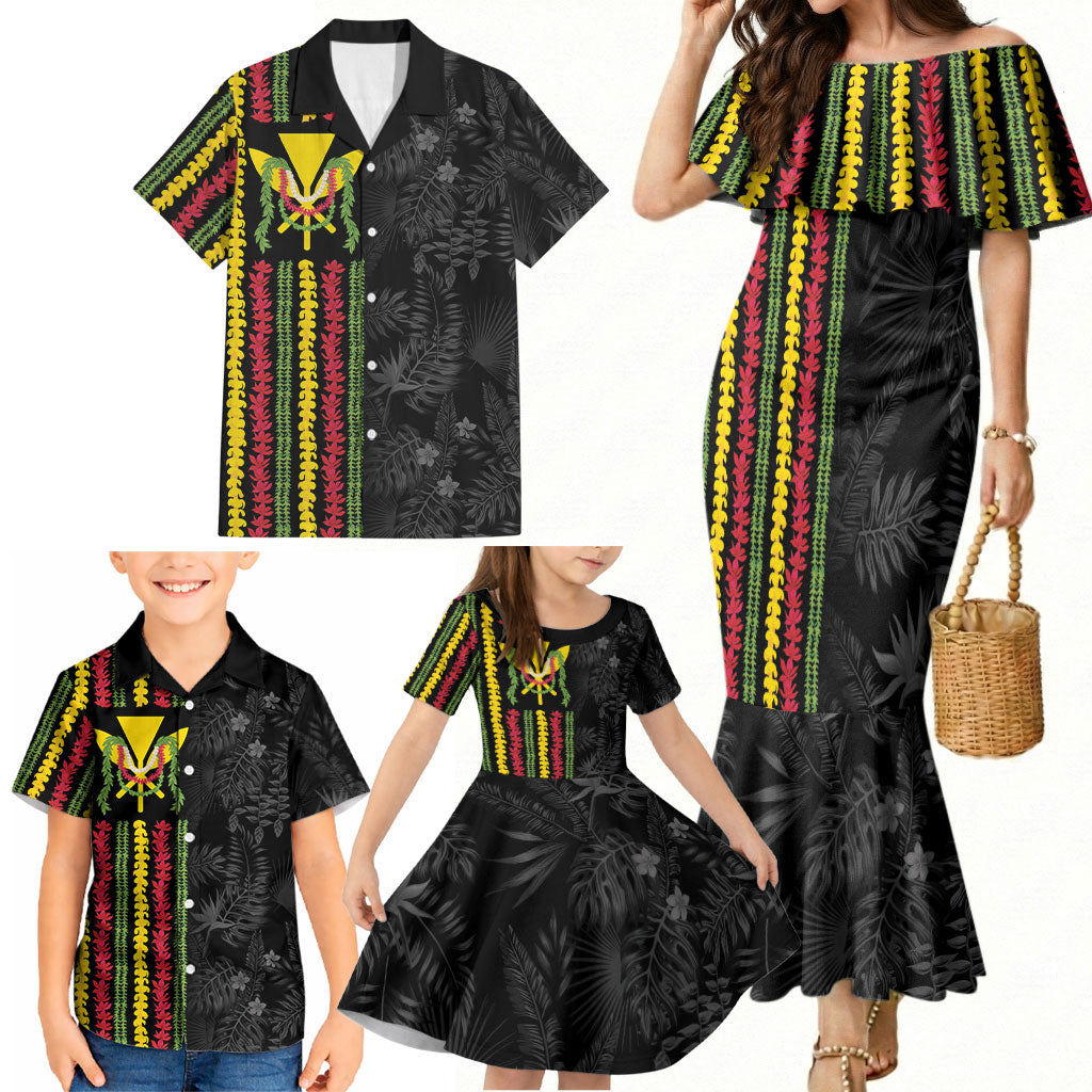 Hawaii Lei Kanaka Maoli Flag Family Matching Mermaid Dress and Hawaiian Shirt Tropical Vibes