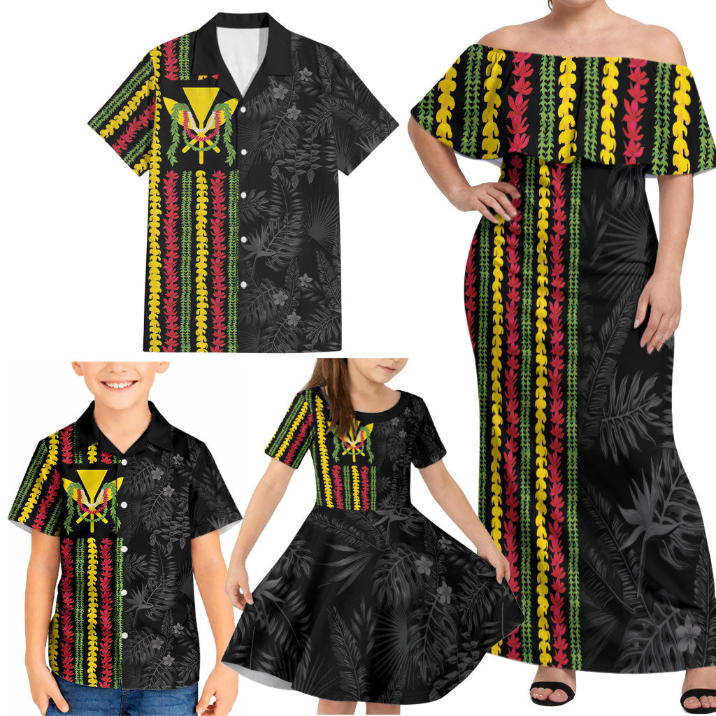 Hawaii Lei Kanaka Maoli Flag Family Matching Off Shoulder Maxi Dress and Hawaiian Shirt Tropical Vibes