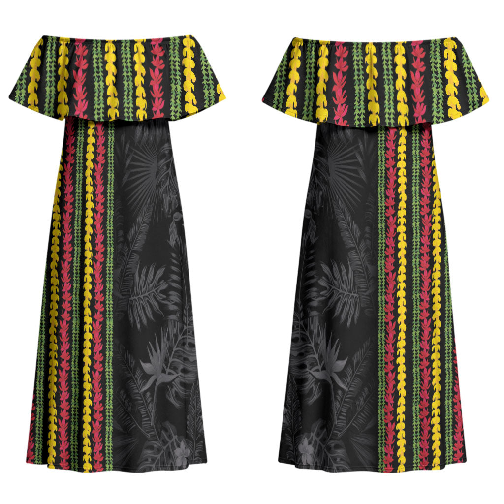 Hawaii Lei Kanaka Maoli Flag Family Matching Off Shoulder Maxi Dress and Hawaiian Shirt Tropical Vibes