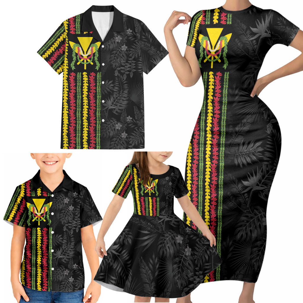 Hawaii Lei Kanaka Maoli Flag Family Matching Short Sleeve Bodycon Dress and Hawaiian Shirt Tropical Vibes