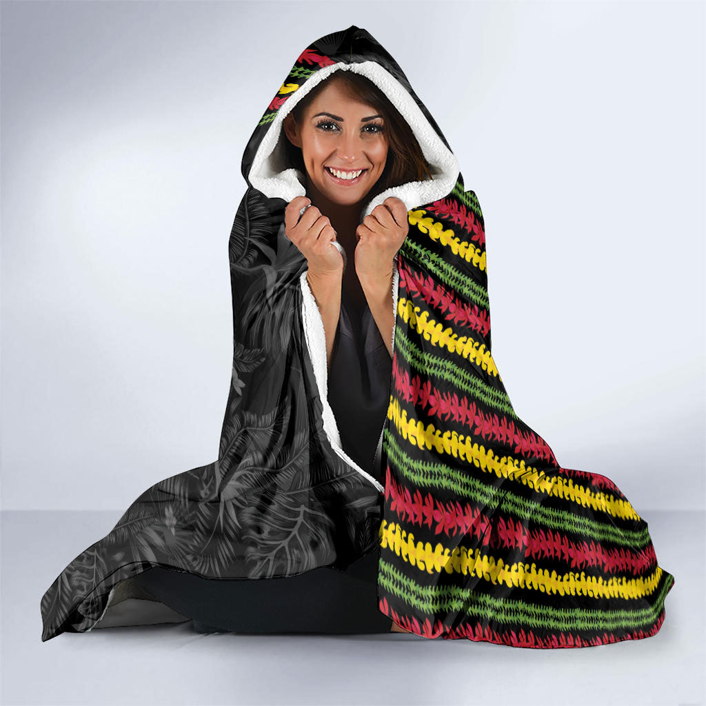 Hawaii Lei Kanaka Maoli Flag Hooded Blanket Tropical Vibes