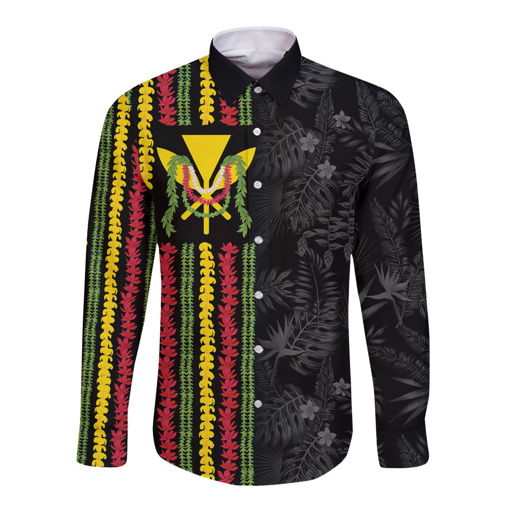 Hawaii Lei Kanaka Maoli Flag Long Sleeve Button Shirt Tropical Vibes