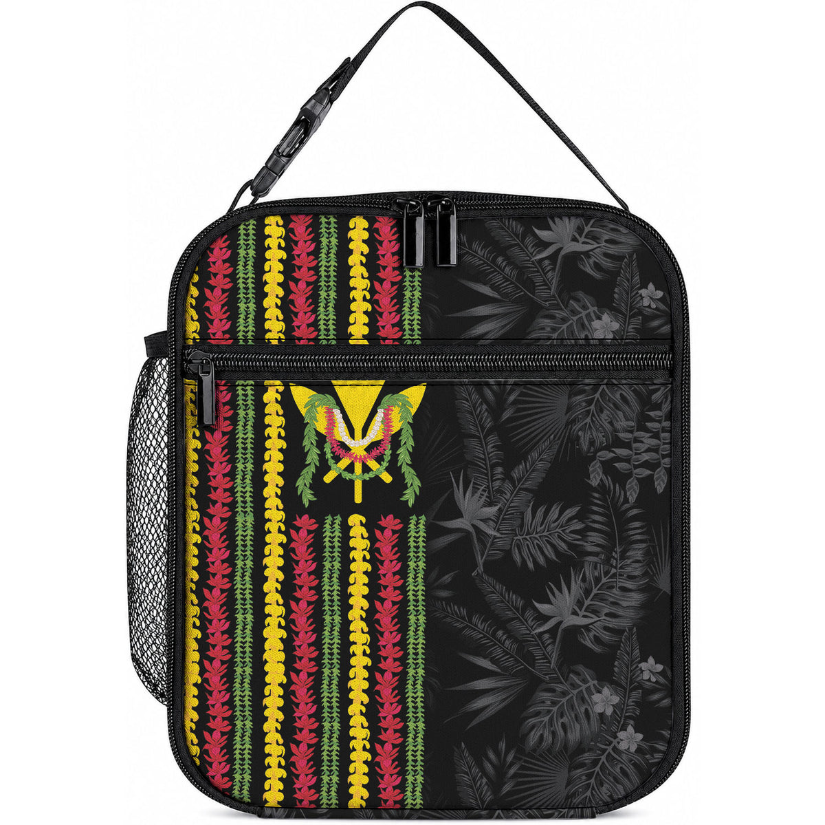 Hawaii Lei Kanaka Maoli Flag Lunch Bag Tropical Vibes LT05 10.2 × 8.3 × 4.3 inch Black - Polynesian Pride