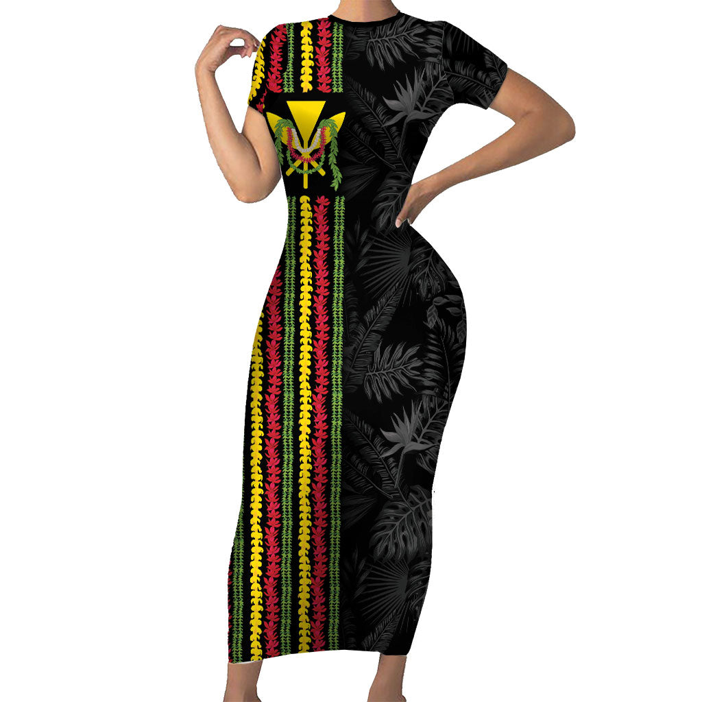 Hawaii Lei Kanaka Maoli Flag Short Sleeve Bodycon Dress Tropical Vibes