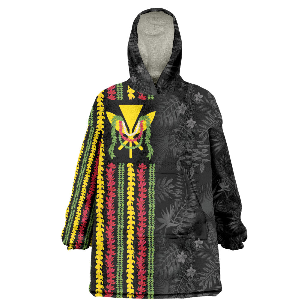 Hawaii Lei Kanaka Maoli Flag Wearable Blanket Hoodie Tropical Vibes