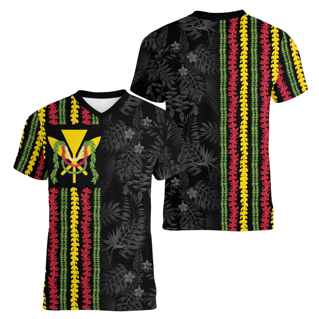 Hawaii Lei Kanaka Maoli Flag Women V-Neck T-Shirt Tropical Vibes