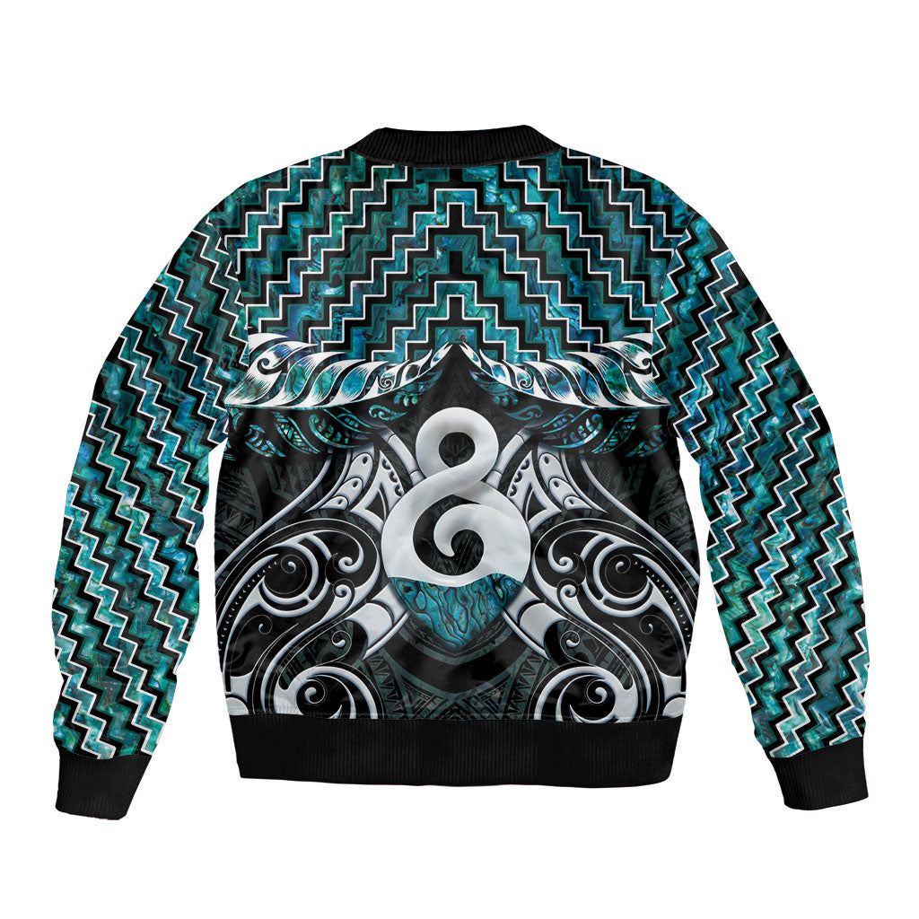 New Zealand Maori Bomber Jacket Poutama Pikorua - Single Twist Paua Shell