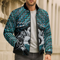 New Zealand Maori Bomber Puffer Jacket Poutama Pikorua - Single Twist Paua Shell