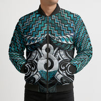 New Zealand Maori Bomber Puffer Jacket Poutama Pikorua - Single Twist Paua Shell