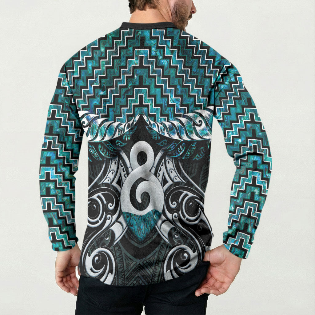 New Zealand Maori Button Sweatshirt Poutama Pikorua - Single Twist Paua Shell